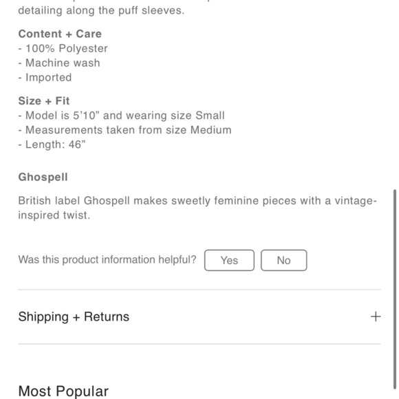 Ghospell NWT L Cream Long Sleeve Puff Sundress brown polka Dots Midi - Picture 3 of 16